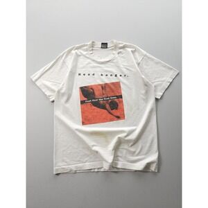 Vintage 90s Head Banger T-shirt Feet First The First Time Screen Stars White L
